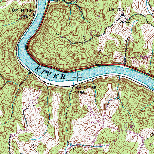Topographic Map of Whittier Branch, NC