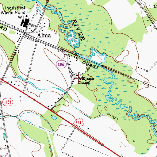 Topographic Map of Williams Chapel, NC
