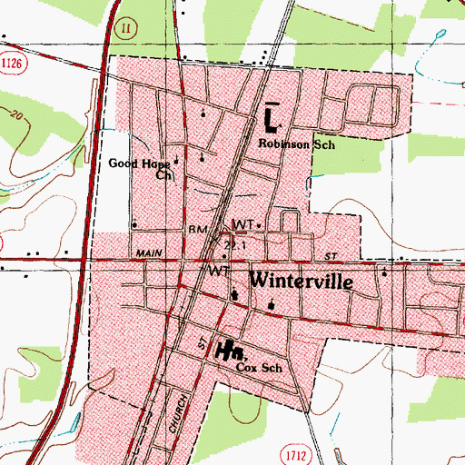 Topographic Map of Winterville, NC