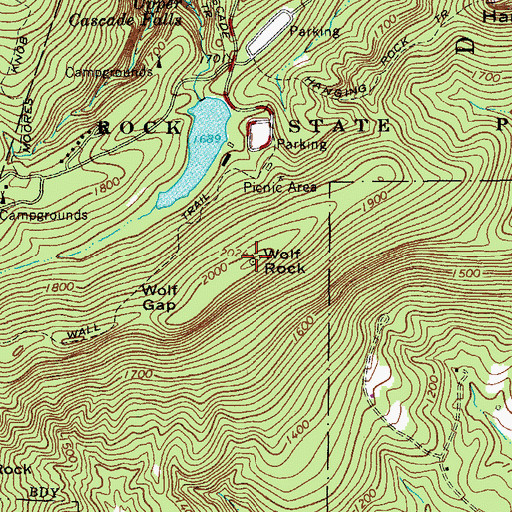 Topographic Map of Wolf Rock, NC