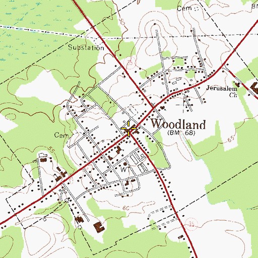 Topographic Map of Woodland, NC