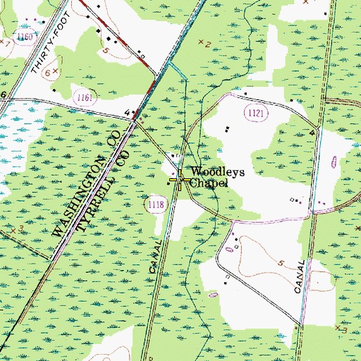 Topographic Map of Woodleys Chapel, NC