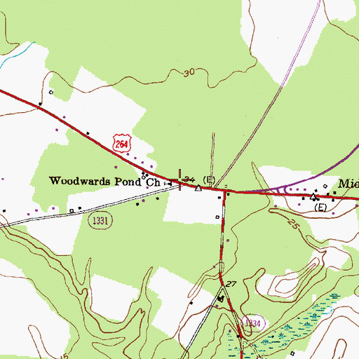 Topographic Map of Woodwards Pond Church, NC