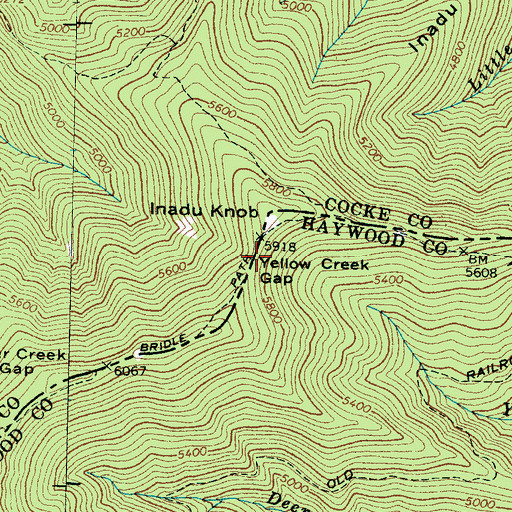 Topographic Map of Yellow Creek Gap, NC