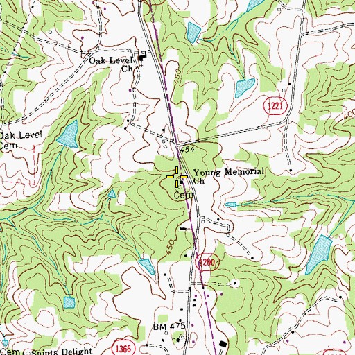 Topographic Map of Young Memorial Church, NC