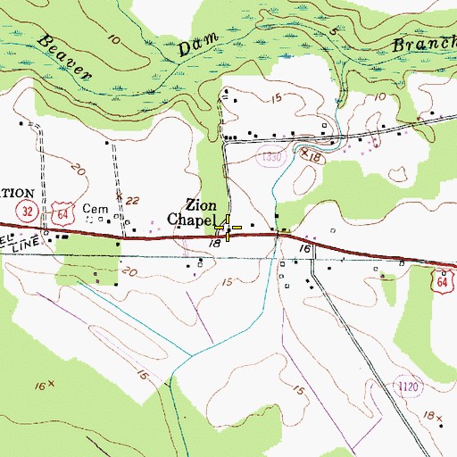Topographic Map of Zion Chapel, NC