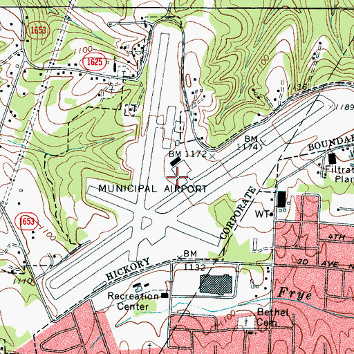 Topographic Map of Hickory Regional Airport, NC