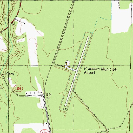 Topographic Map of Plymouth Municipal Airport, NC
