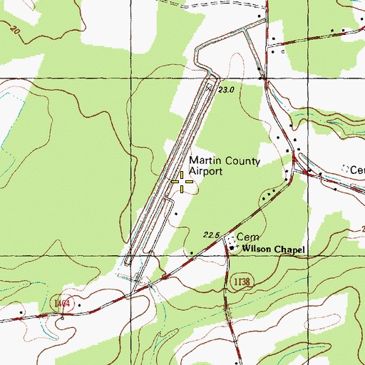 Topographic Map of Martin County Airport, NC