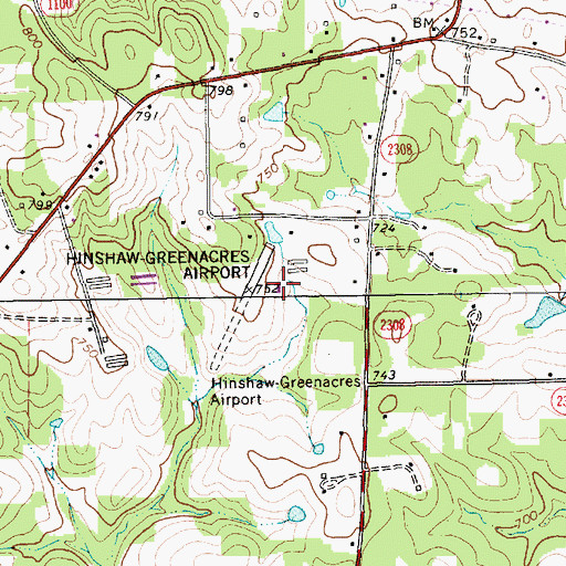 Topographic Map of Hinshaw (Greenacres) Airport, NC