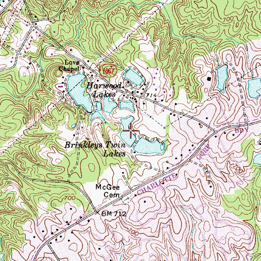 Topographic Map of Brinkleys Twin Lakes Number One, NC