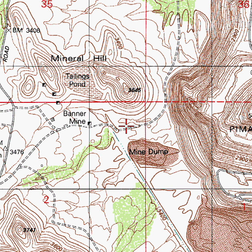 Topographic Map of Banner Mine, AZ