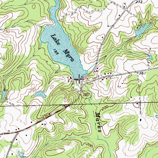 Topographic Map of Lake Myra Dam, NC