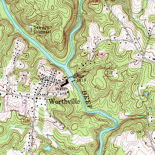 Topographic Map of Worthville Lake, NC