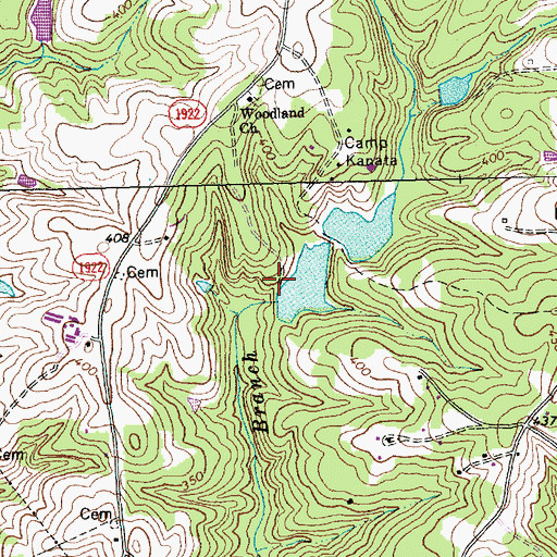 Topographic Map of Camp Kanata Lake Number Two Dam, NC